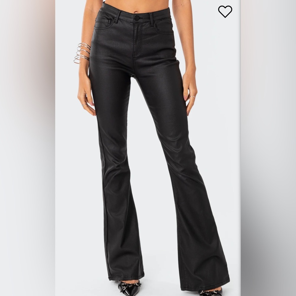 Edikted Luna Faux Leather Flare Jeans size S